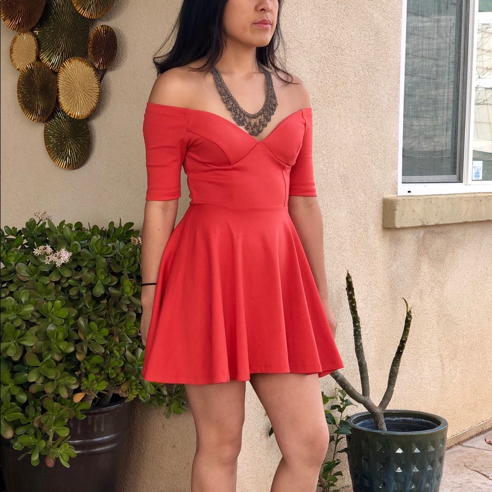 MUST GO!Nasty Gal tangerine off-the-shoulder dress